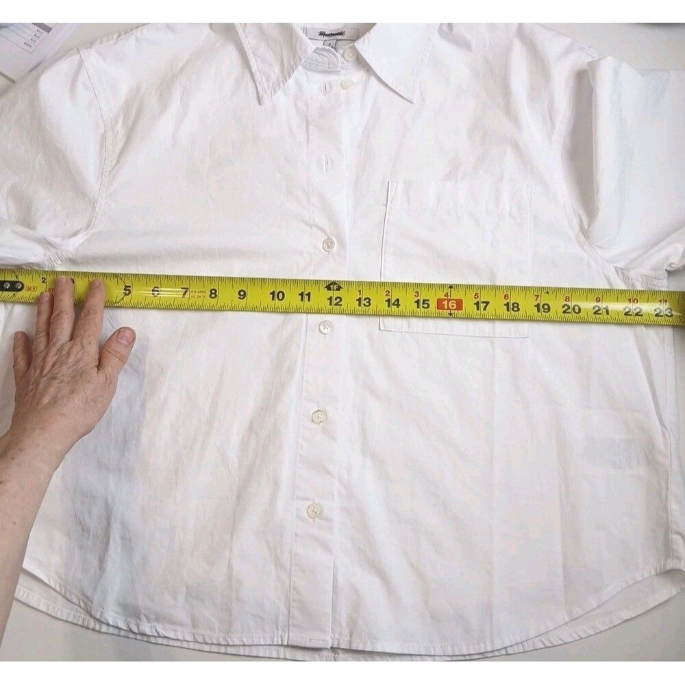 Madewell Women Medium White Straight Hem Top  Poplin Short Sleeve Cotton Relaxed - Picture 9 of 14